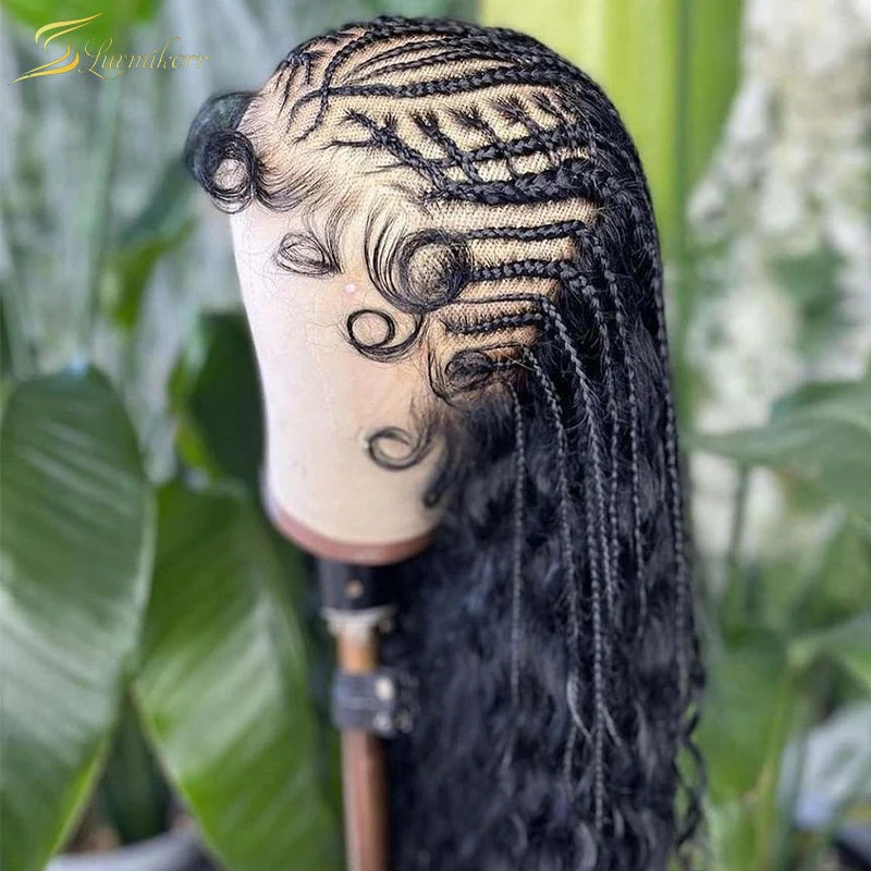 360 Lace Frontal Wig Full Deep Wave Lace Front Curly Human Hair Wig Braided Brazilian HD Transparent Preplucked