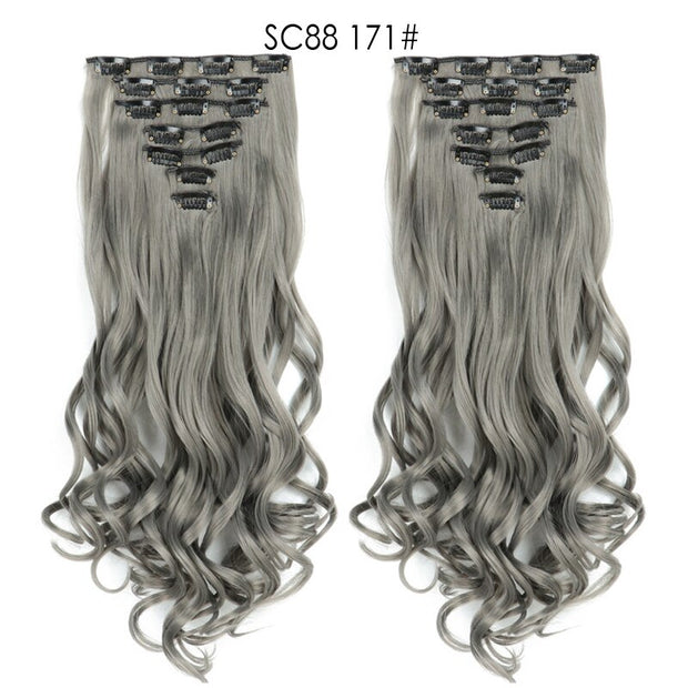 16 Clips In Hair Extensions Natural Wave 7 Pcs/Set 22 Inch Synthetic