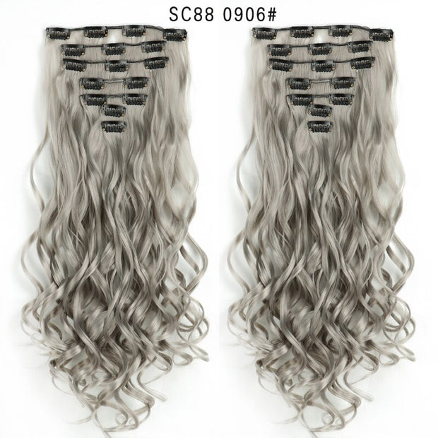 16 Clips In Hair Extensions Natural Wave 7 Pcs/Set 22 Inch Synthetic