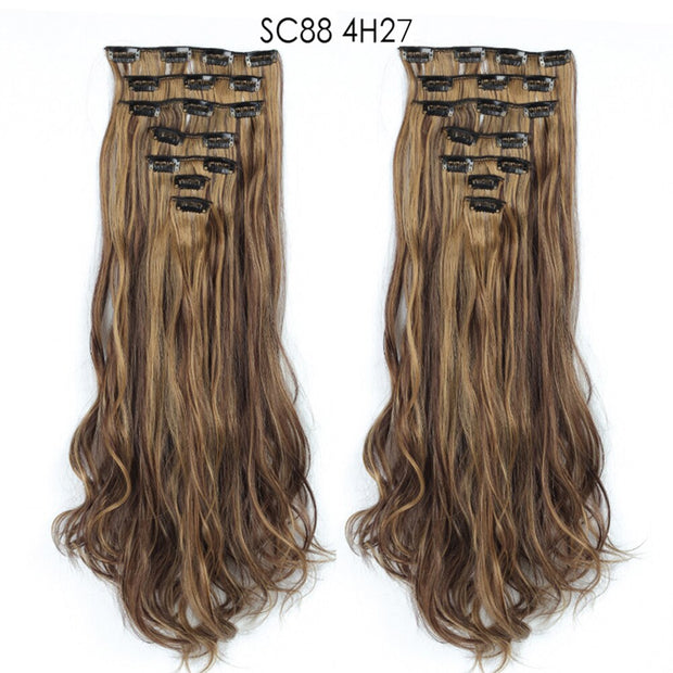 16 Clips In Hair Extensions Natural Wave 7 Pcs/Set 22 Inch Synthetic