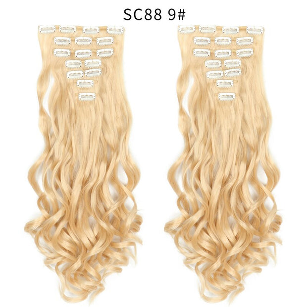 16 Clips In Hair Extensions Natural Wave 7 Pcs/Set 22 Inch Synthetic
