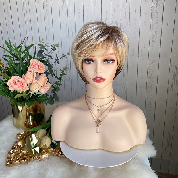 Short Ombre Blonde Synthetic Natural Wave Wigs Heat Resistant