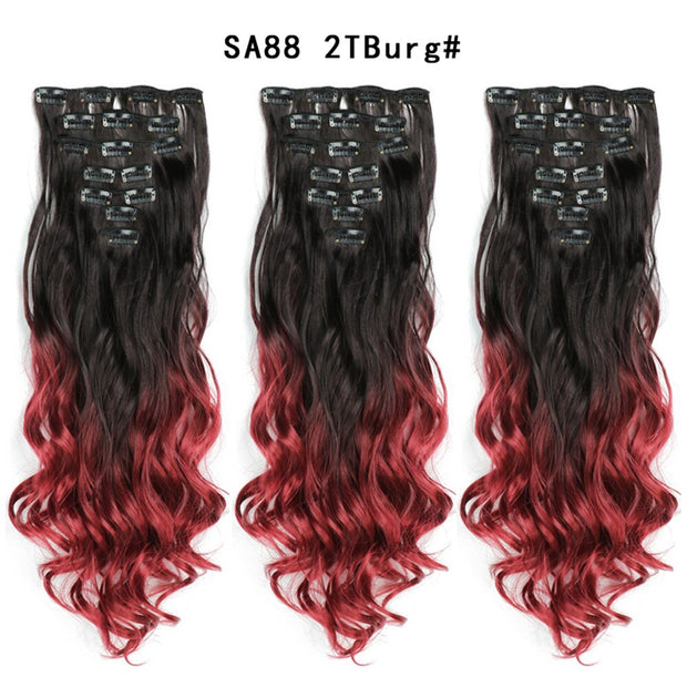 16 Clips In Hair Extensions Natural Wave 7 Pcs/Set 22 Inch Synthetic