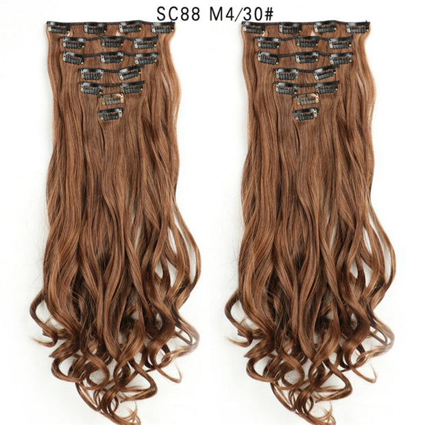 16 Clips In Hair Extensions Natural Wave 7 Pcs/Set 22 Inch Synthetic
