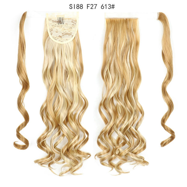Wrap Around Ponytail Hair Extensions 20Inch Long Curly Wave Synthetic Ponytail Natural H