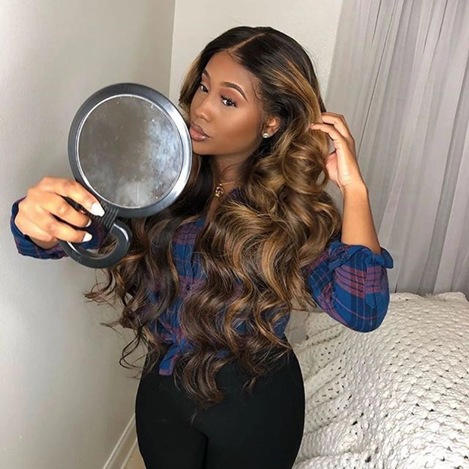 Loose Wave Honey Blonde Highlight Human Hair U part Wigs 180% Density Brazilian Remy Hair Wigs