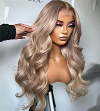 Thumbnail for 13x6HD Ombre Milk Tea Blonde Wig with Ash Blonde Baby Hair 200%Density Pre-Plucked Body Wave Brown Roots Human Hair Wigs