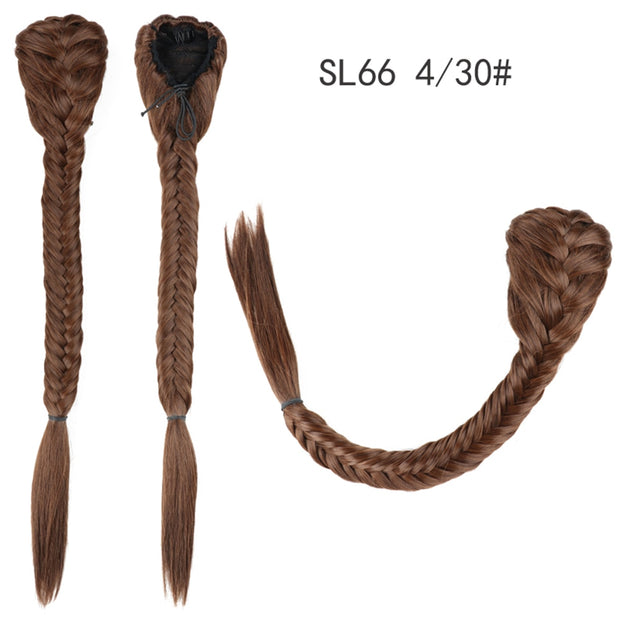 20 Inch Long Straight Synthetic Hair Extension Braided Fishtail Drawstring Ponytail Hair
