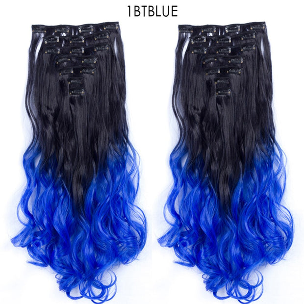 16 Clips In Hair Extensions Natural Wave 7 Pcs/Set 22 Inch Synthetic