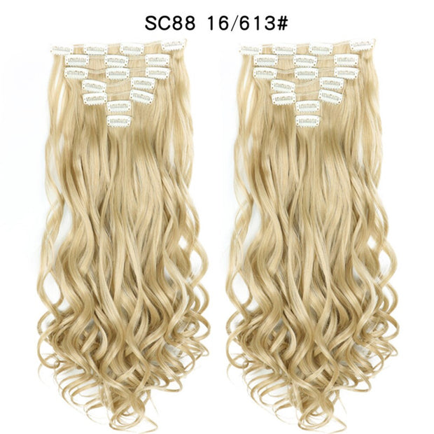 16 Clips In Hair Extensions Natural Wave 7 Pcs/Set 22 Inch Synthetic