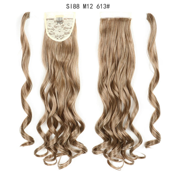 Wrap Around Ponytail Hair Extensions 20Inch Long Curly Wave Synthetic Ponytail Natural H