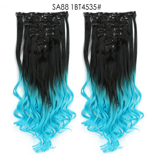 16 Clips In Hair Extensions Natural Wave 7 Pcs/Set 22 Inch Synthetic