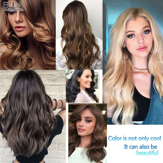 16 Clips In Hair Extensions Natural Wave 7 Pcs/Set 22 Inch Synthetic