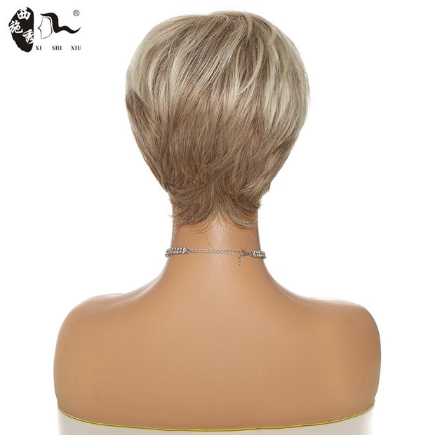 Short Ombre Blonde Synthetic Natural Wave Wigs Heat Resistant