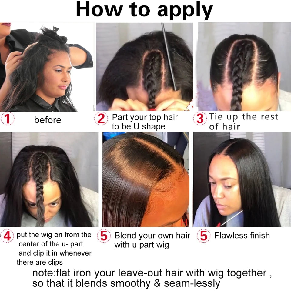 Ombre Blonde Human Hair U Part Wigs 180% Density Brazilian Remy Hair Wigs Straight Brown Middle Open Upart Wigs