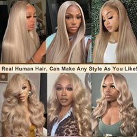 Thumbnail for 13x6HD Ombre Milk Tea Blonde Wig with Ash Blonde Baby Hair 200%Density Pre-Plucked Body Wave Brown Roots Human Hair Wigs