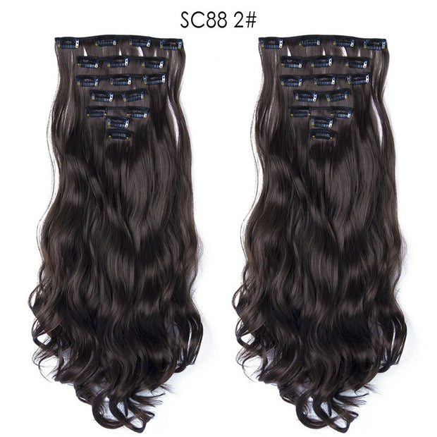16 Clips In Hair Extensions Natural Wave 7 Pcs/Set 22 Inch Synthetic