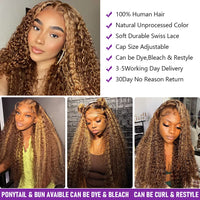 Thumbnail for 30 Inch Highlight Honey Brown Curly Lace Front Human Hair Wigs -Deep Wave Lace Frontal Wig