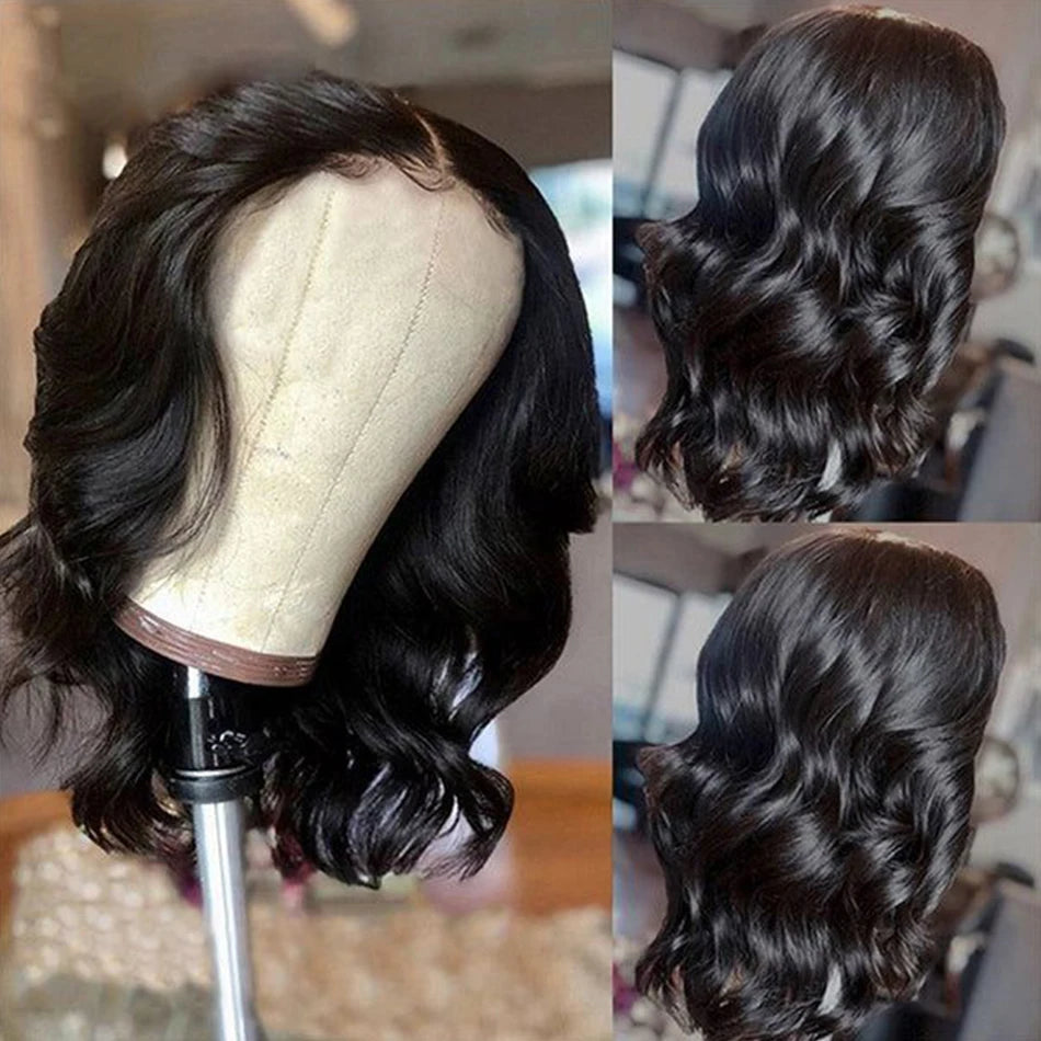 Short Body Wave Lace Frontal Bob Wig 200% Density Brazilian Remy Transparent Lace Wigs