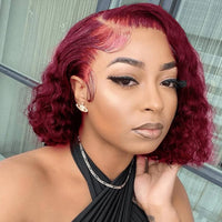 Thumbnail for Curly 99J Burgundy Human Hair Lace Frontal Wig 100% Real Human Hair