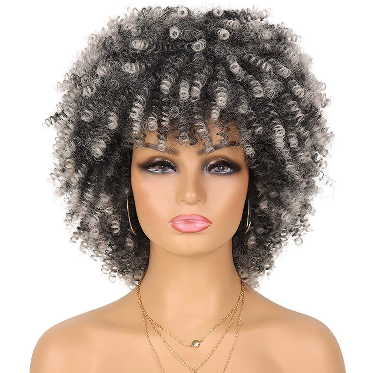 Tereshar Synthetic Short Curly with Bangs for Black Women 8 inch Afro Kinky Curly Daily Use