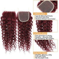 Thumbnail for Curly Human Hair Weave Bundles With Closure 99J Red Hair Extensions Brazilian Burgundy 3