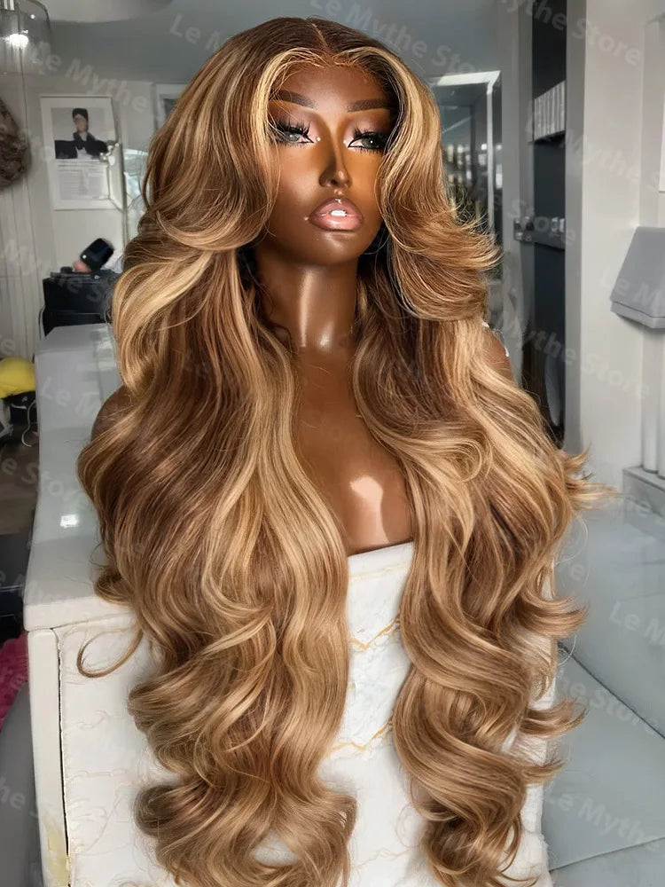 250 Density Highlight Ombre 100% Human Hair 13x6 HD Lace Frontal Wigs Body Wave Water Loose Brown Brazilian