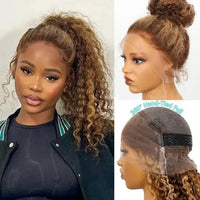 Thumbnail for 360 Full Lace Wig 427 Highlight Wig Human Hair Deep Wave Frontal Wig Honey Blonde 250 Density