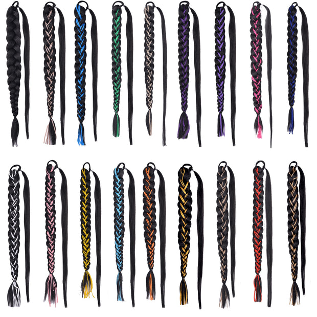 20 Inch Long Straight Synthetic Hair Extension Braided Fishtail Drawstring Ponytail Hair