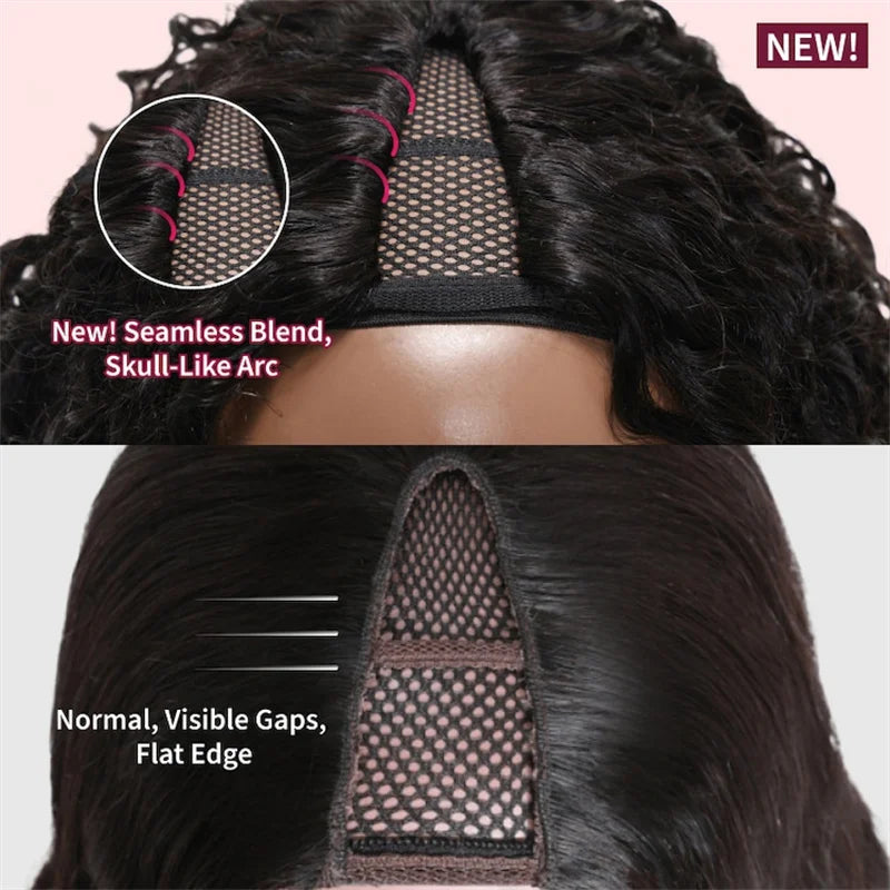 Yaki Straight V Part Wig Human Hair Elastic DrawString Straight