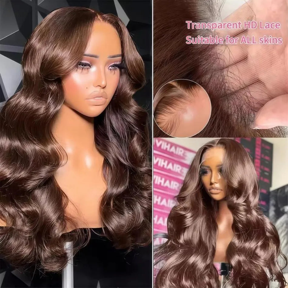 13X6 Hd Lace Frontal Wig Chocolate Brown Human Hair Wigs Body Wave Lace Front Wigs Pre Plucked Brazilian