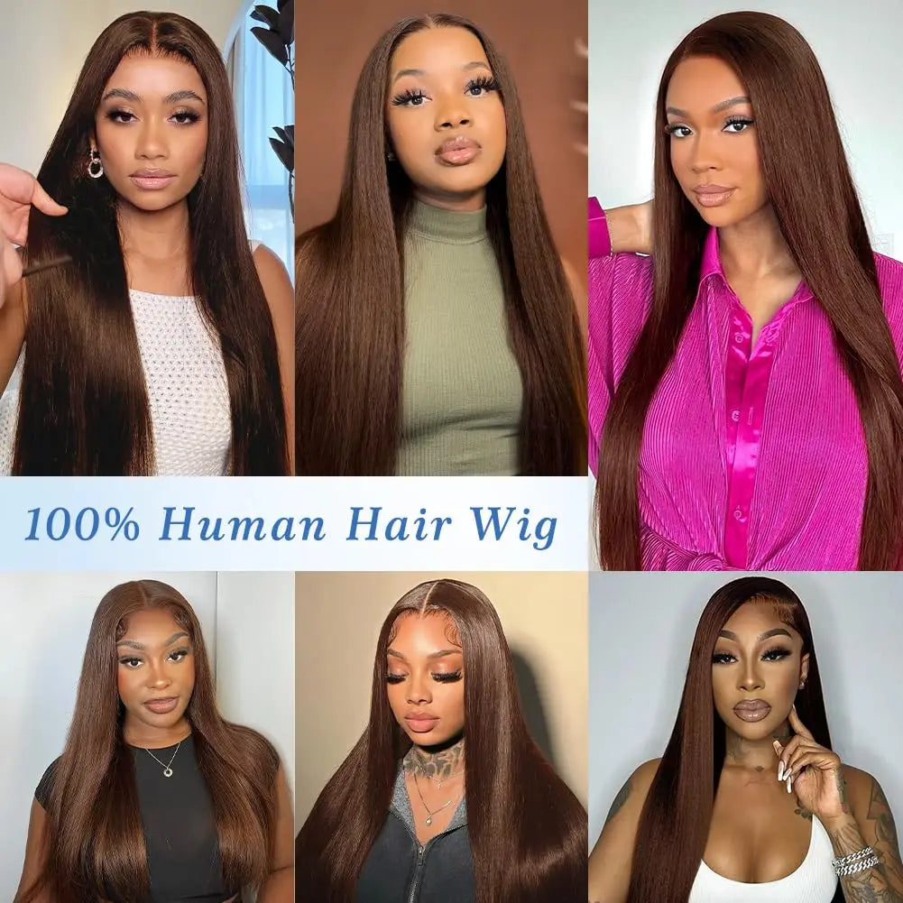 Ready to Wear Glueless Wig Preplucked Chocolate Brown #4 Dark Brown Straight Human Hair Wigs  HD Lace Front Human Hair Wigs