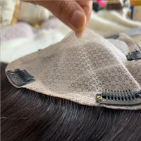 Thumbnail for Natural Straight European Virgin Human Hair Topper  Full Silk Base Toupee with 4 Clips