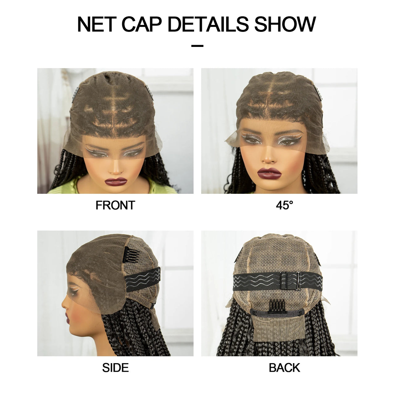 18" Full Lace Boho Braided Wigs with Curly Hair Synthetic Knotless Box Braided Lace Wigs with Baby Hair