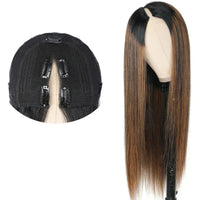 Thumbnail for Highlight Blonde V Part Wig Human Hair Brazilian Silky Straight U Part Human Hair Wig No Glue