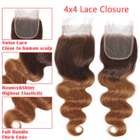 Thumbnail for Ombre Human Hair Bundles With Closure Body Wave 100% Unprocessed Virgin Hair Brown Blonde Colored 3/4 Bundles With Closure