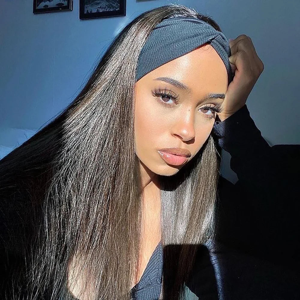 Headband Wig Human Hair Bone Straight Human Hair Wigs Peruvian Human Hair Wigs  Easy to Wear 180%