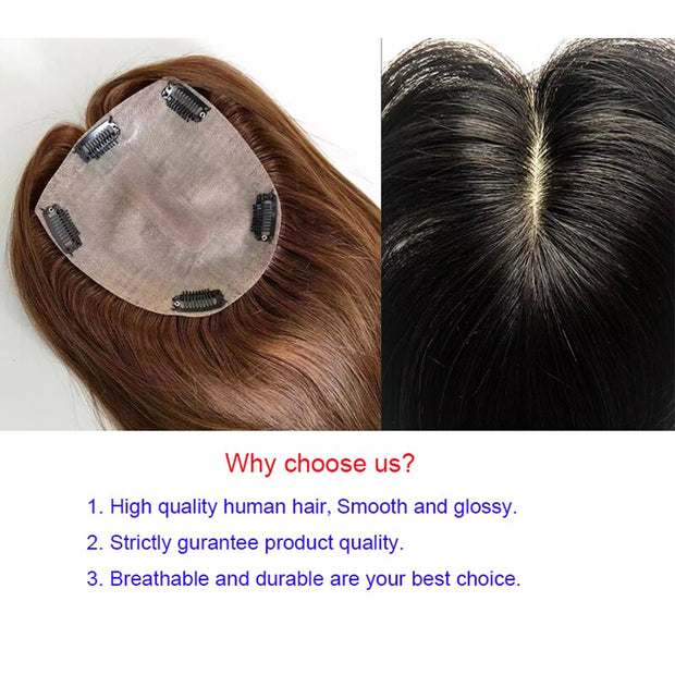 15x16cm Hand Tied Silk Base Remy Clip In Human Hair Wig Topper with Thinning Russian Human Hair Extensions