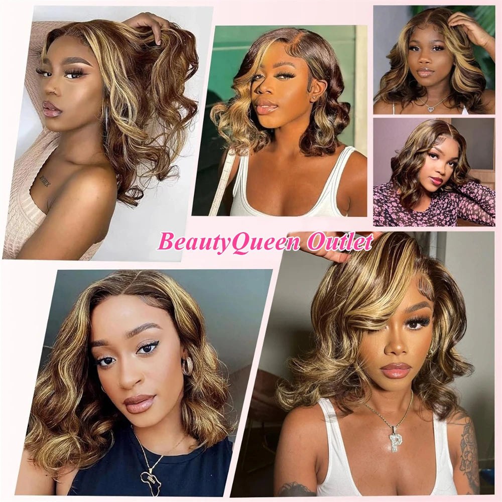 Highlight Bob 100% Human Hair Body Wave Lace Front Wig Burmese 4/27 Color