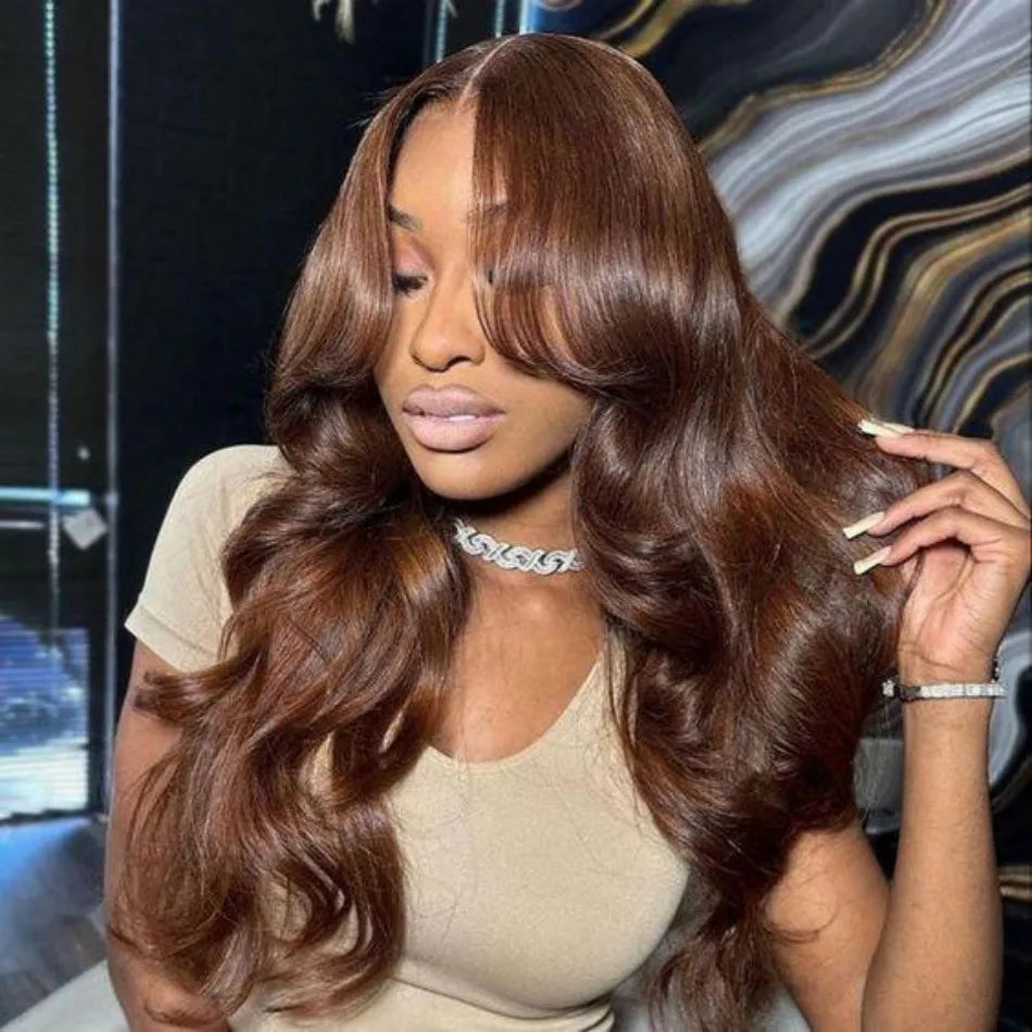13X6 Hd Lace Frontal Wig Chocolate Brown Human Hair Wigs Body Wave Lace Front Wigs Pre Plucked Brazilian