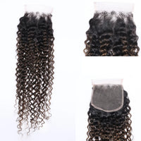 Thumbnail for FB30 Brown Highlights 3/4 Pcs Jerry Curly Brazilian Human Hair Weave Bundles with Closure Remy Hair Extensions