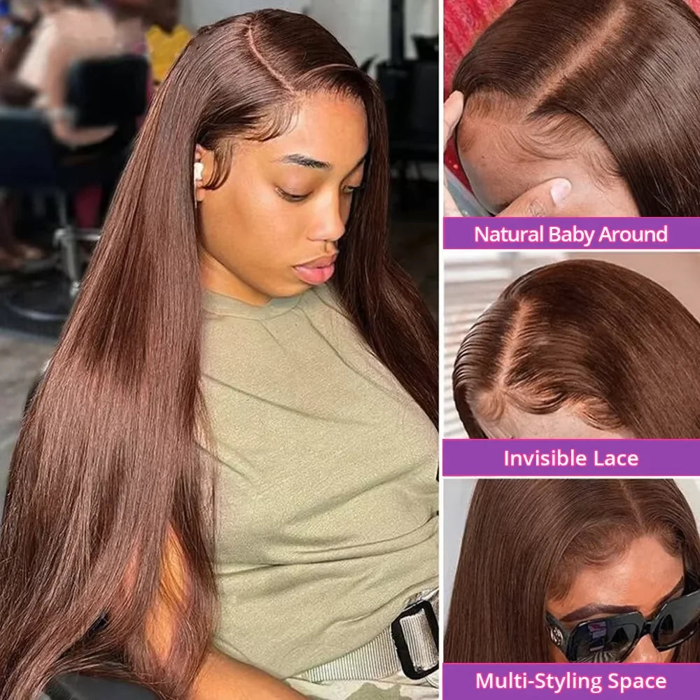 13X6 Chocolate Brown Lace Front Wigs 13X4 Bone Straight Human Hair 100% Brazilian Hair