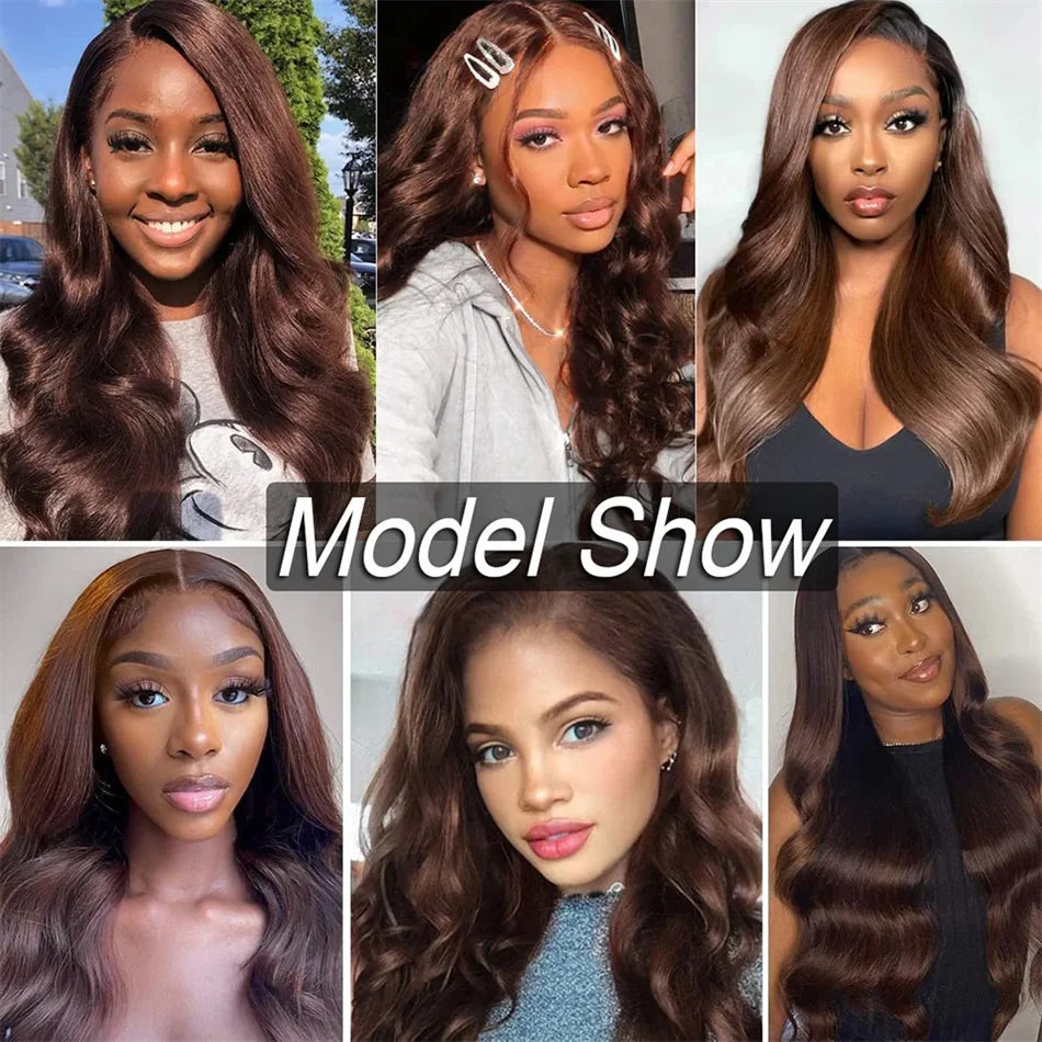 30 Inch Chocolate Brown Body Wave Pre-Plucked Brown Transparent Lace Frontal Wigs