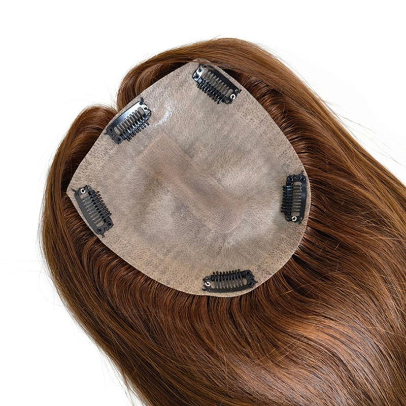 15x16cm Hand Tied Silk Base Remy Clip In Human Hair Wig Topper with Thinning Russian Human Hair Extensions