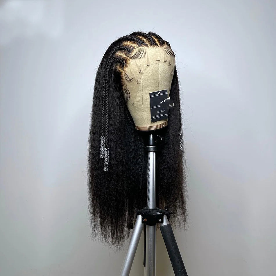 Yaki Soft 26”Long Natural Black Kinky Straight 180Density Lace Front Wig For Women Babyhair Heat Resistant Preplucked Glueless