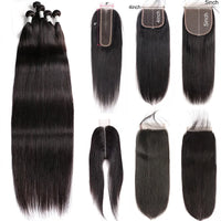 Thumbnail for Straight Bundles With Closure Frontal Peruvian Hair Bundles Human Hair Extension