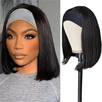 Thumbnail for Headband Wig 100% Human Hair Short Straight Bob 150% Density Bob Wig Human Hair Headband Wigs Machine Made Wig