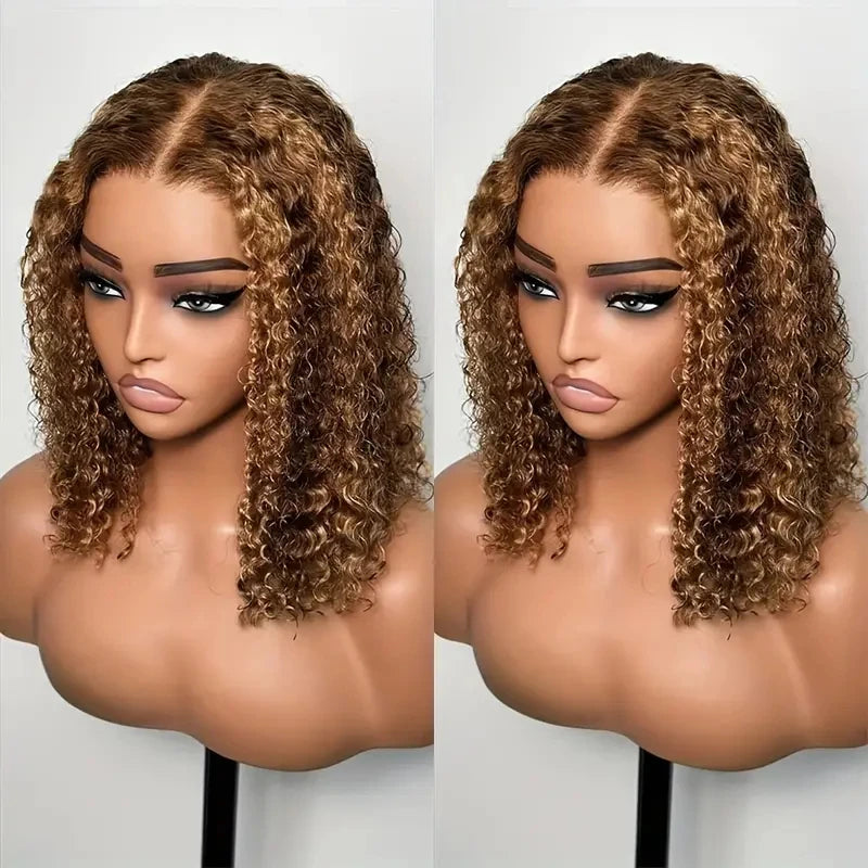 Highlight Color Short Bob Wigs Deep Wave Brazilian Human Hair Deep Curly