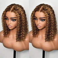 Thumbnail for Highlight Color Short Bob Wigs Deep Wave Brazilian Human Hair Deep Curly