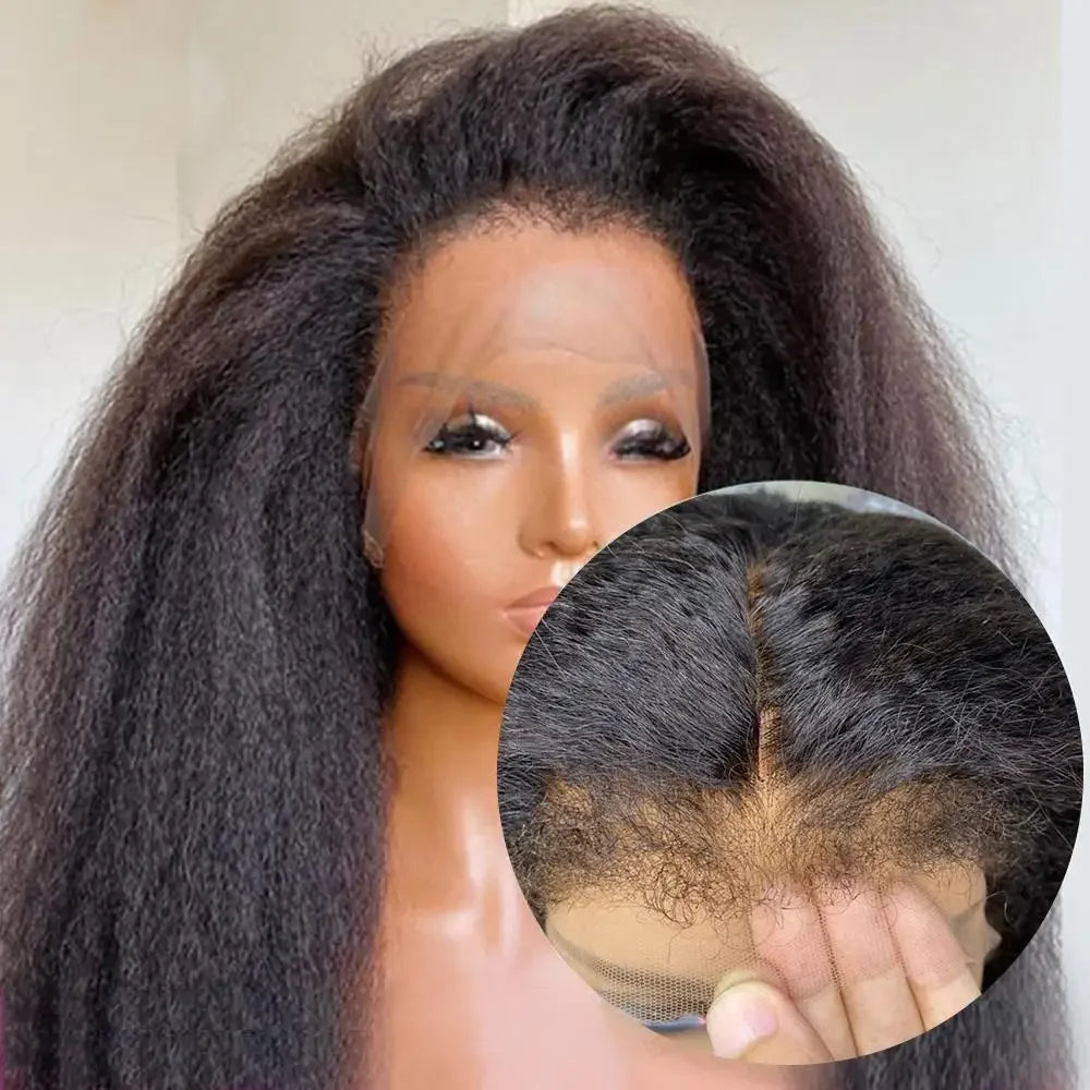 Kinky Straight 4C Kinky Edges Curly Baby Hair Wig Yaki Straight Wig